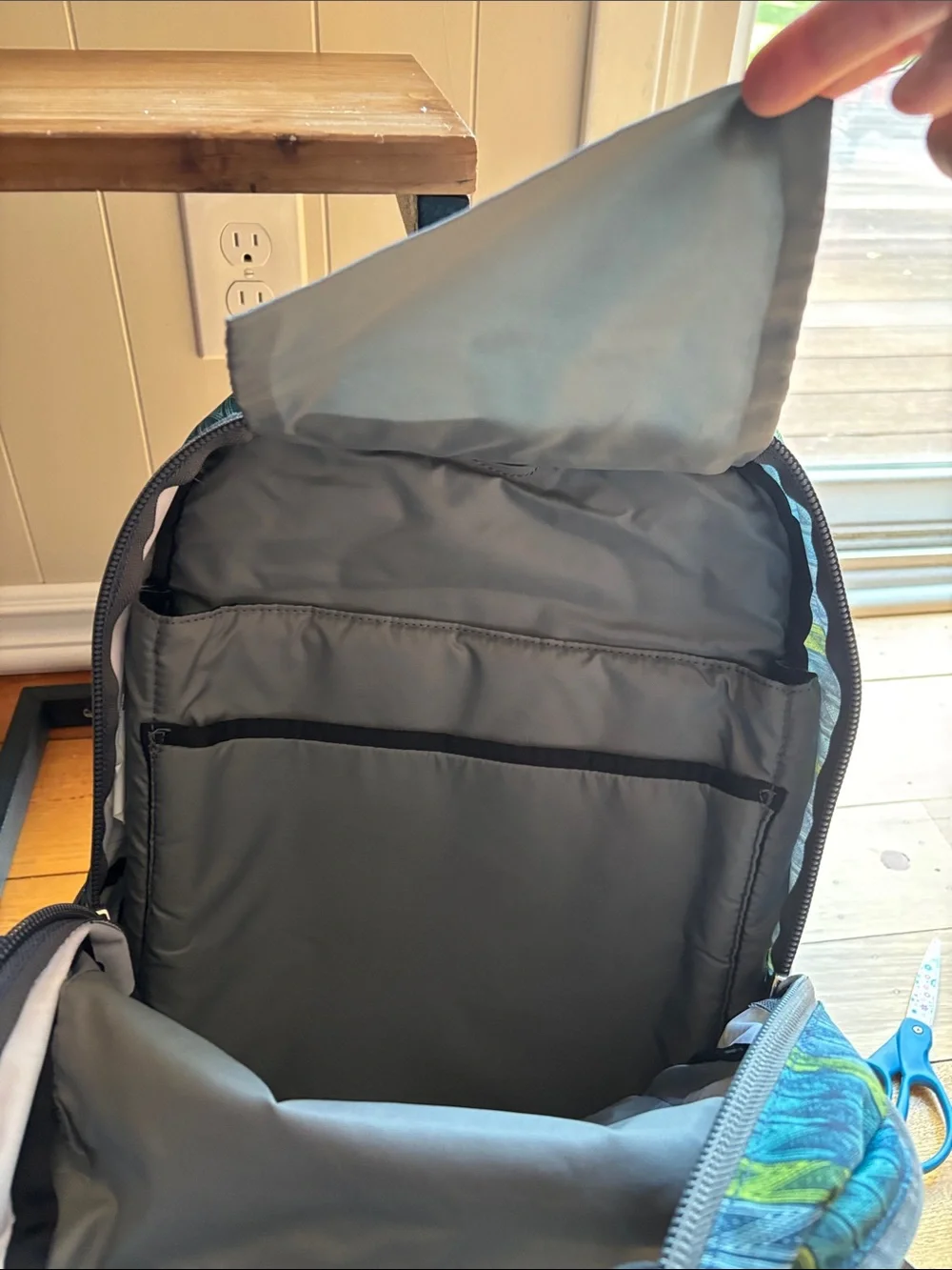 LL Bean  Big Nylon Ledge Laptop backpack—super roomy, green &blue pockets galore